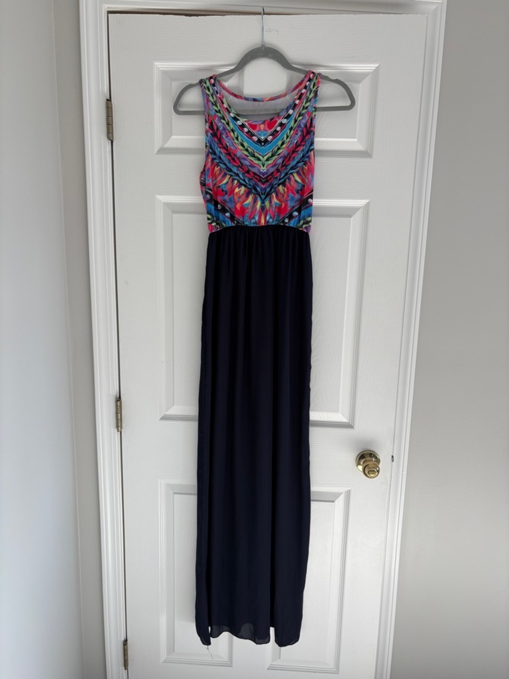 Sleeveless Multicolor & Navy Maxi Dress